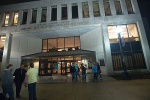 Bender Library at night